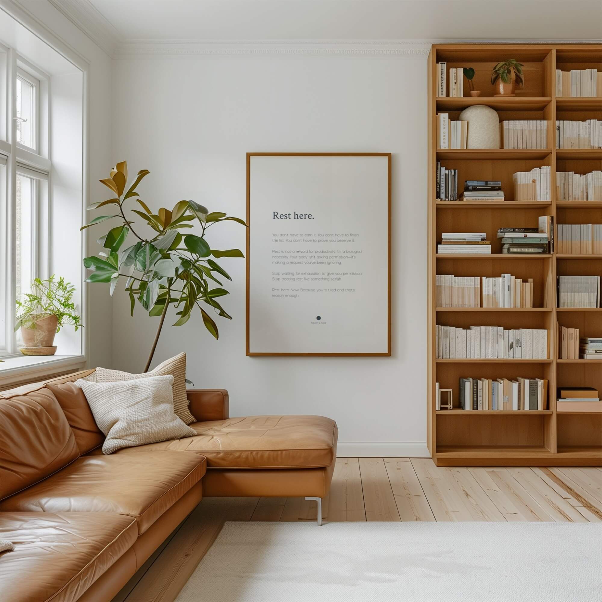 Rest Here framed wall art print in walnut frame