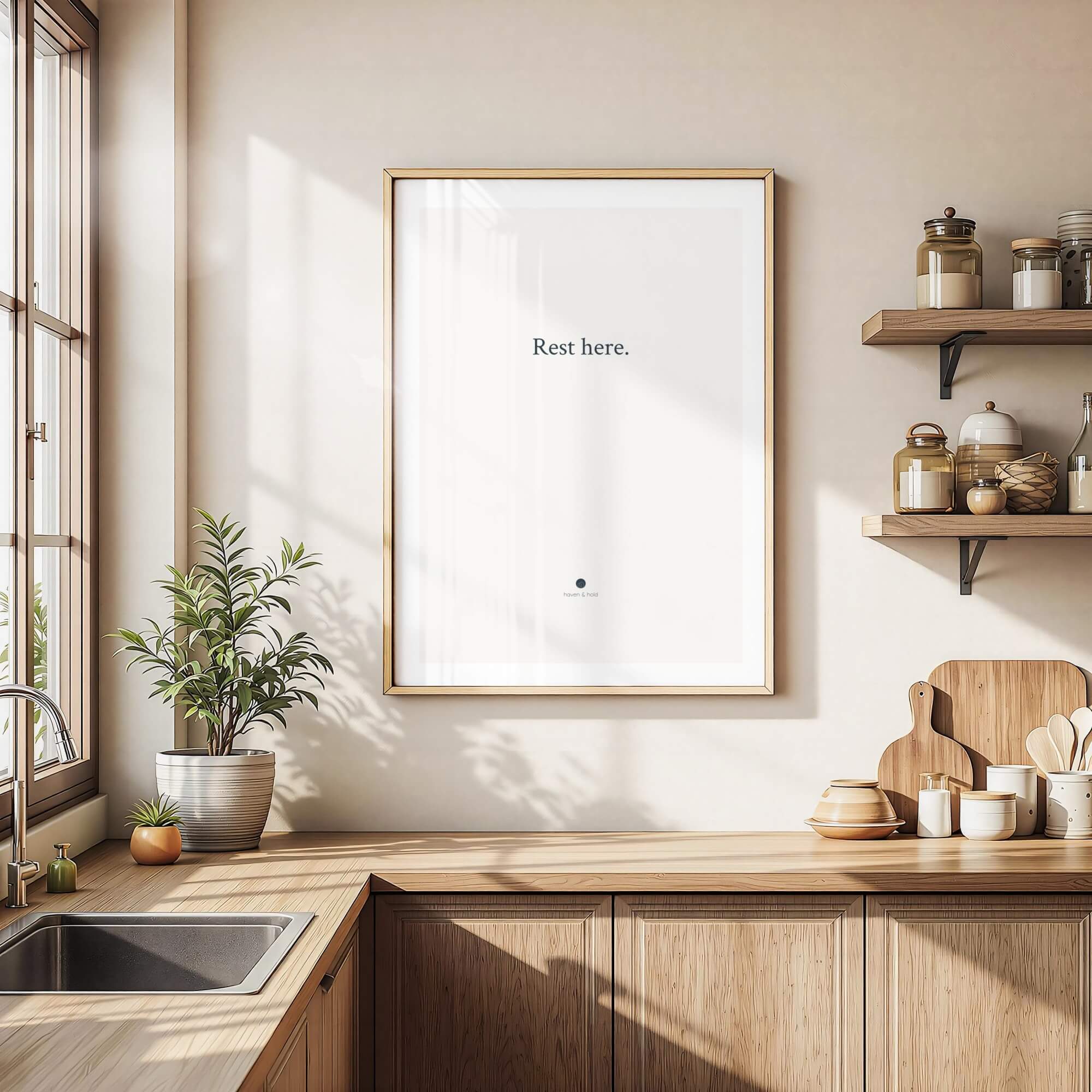 Rest Here framed typography print by Haven and Hold
