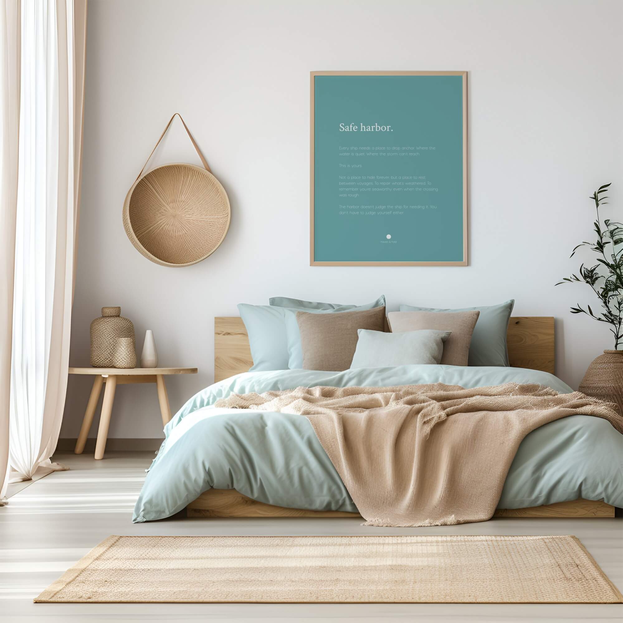 Safe Harbor framed wall art print in bedroom setting