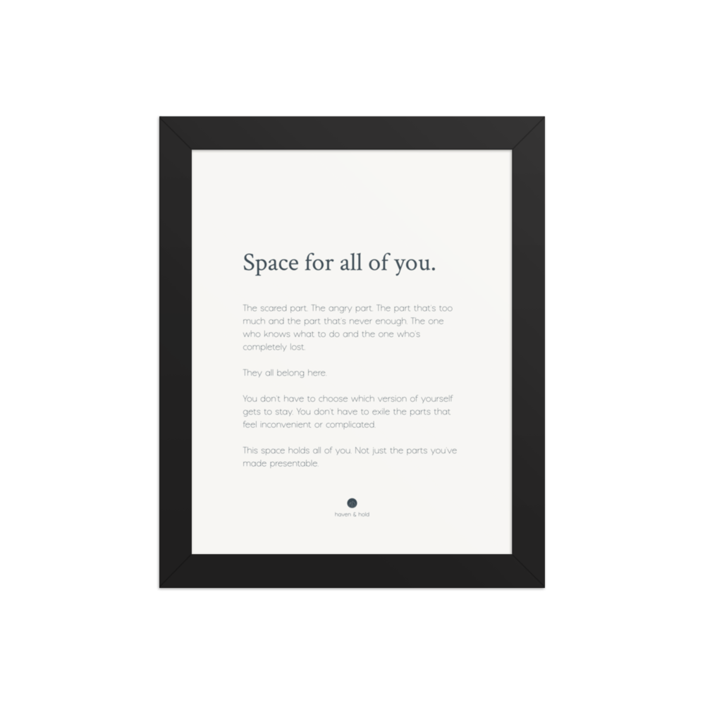 Space For All Of You framed wall art print in black frame, studio product view