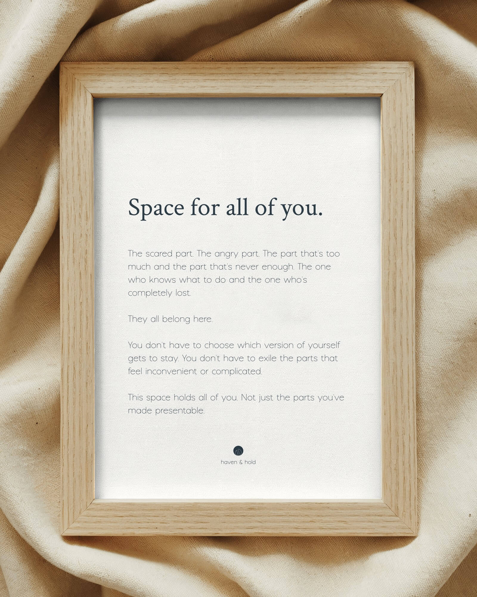 Space for All of You framed wall art print on shelf display