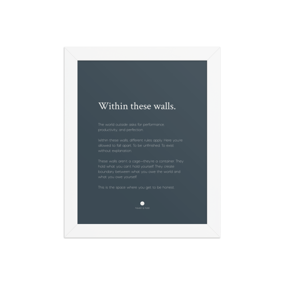 Within These Walls framed wall art print in white frame, studio product view
