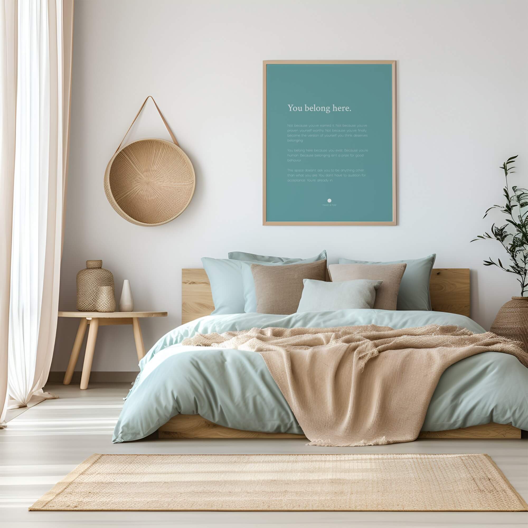 You Belong Here framed wall art print in bedroom setting