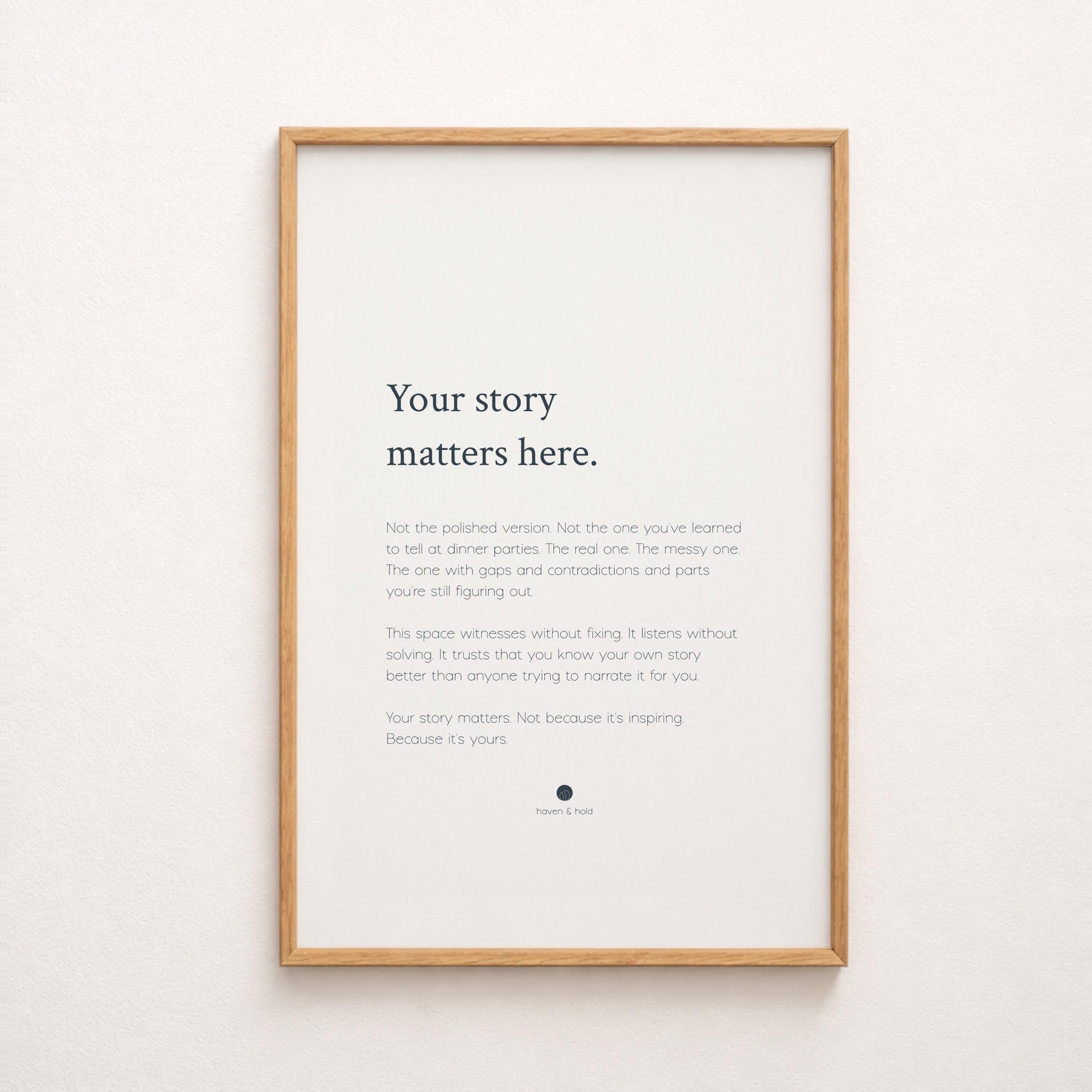 your story matters here framed print hero