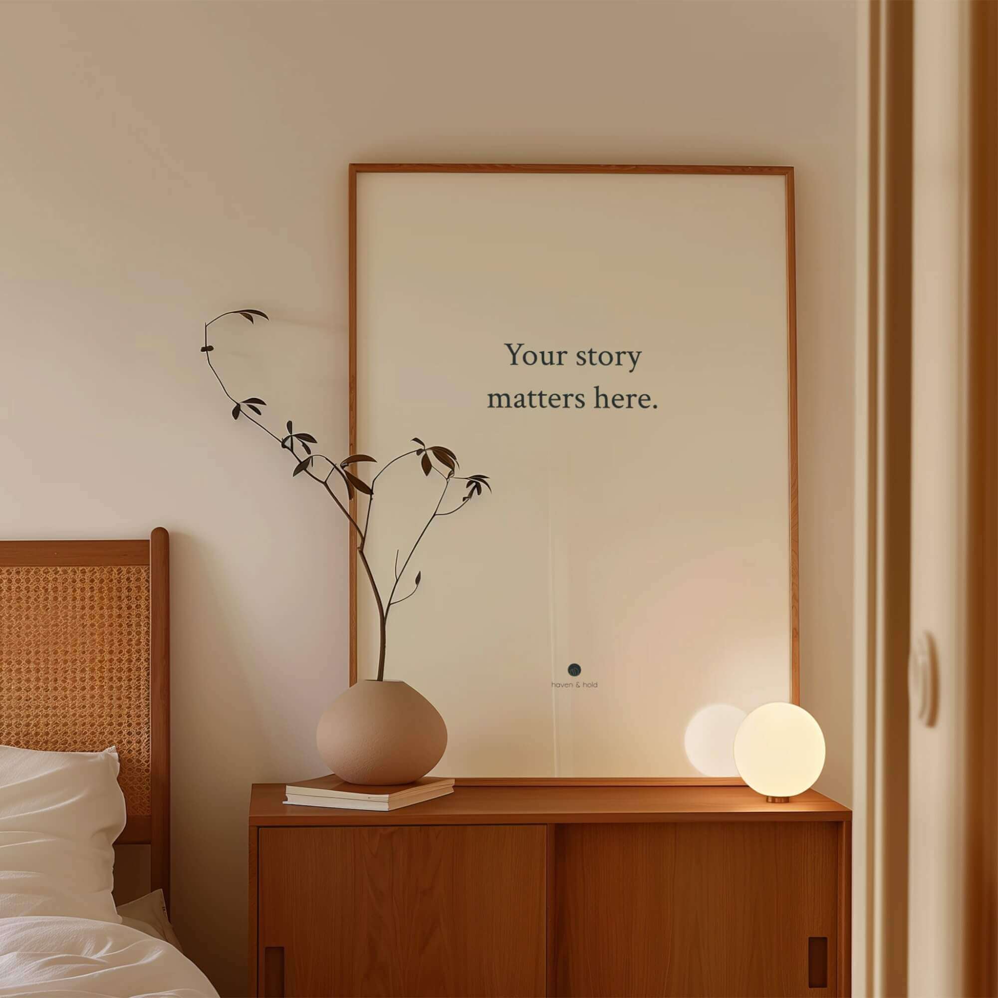 Your Story Matters Here framed typography print in white frame