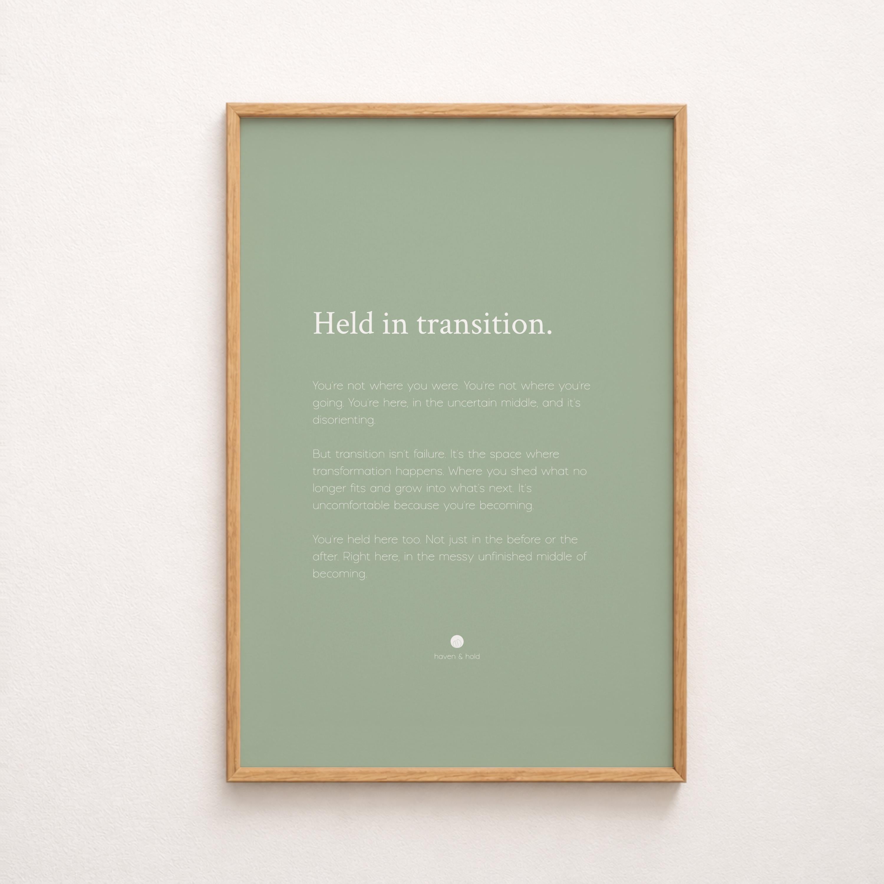 held in transition framed print hero