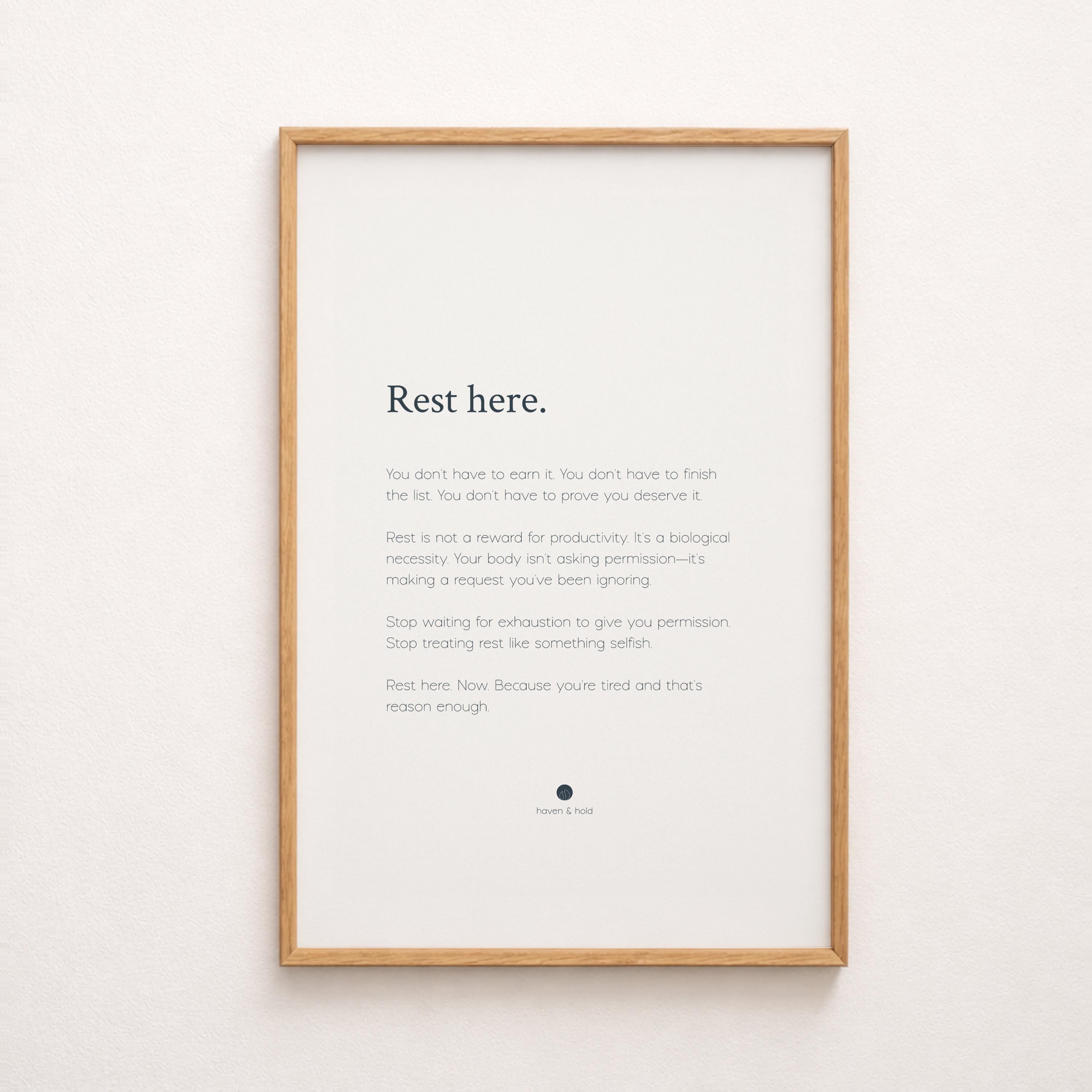 rest here framed print hero