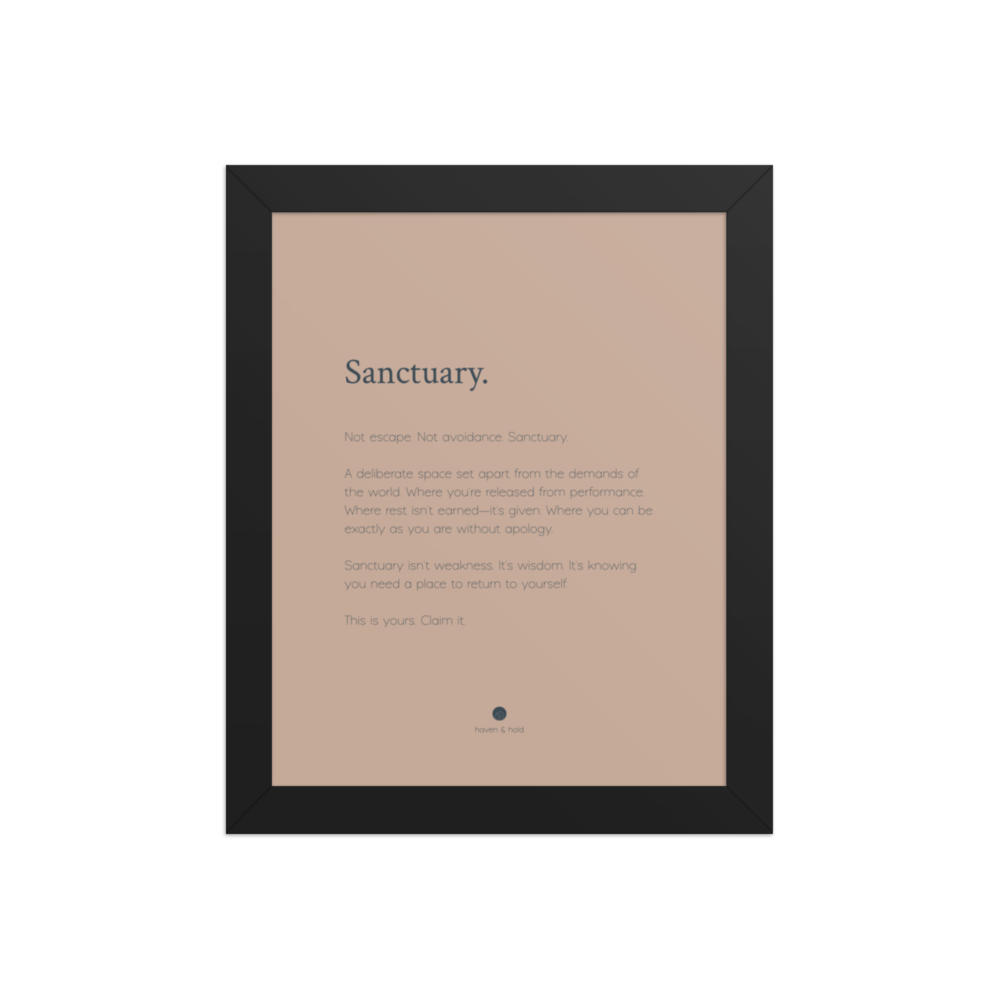 Sanctuary framed wall art print in black frame, studio product view