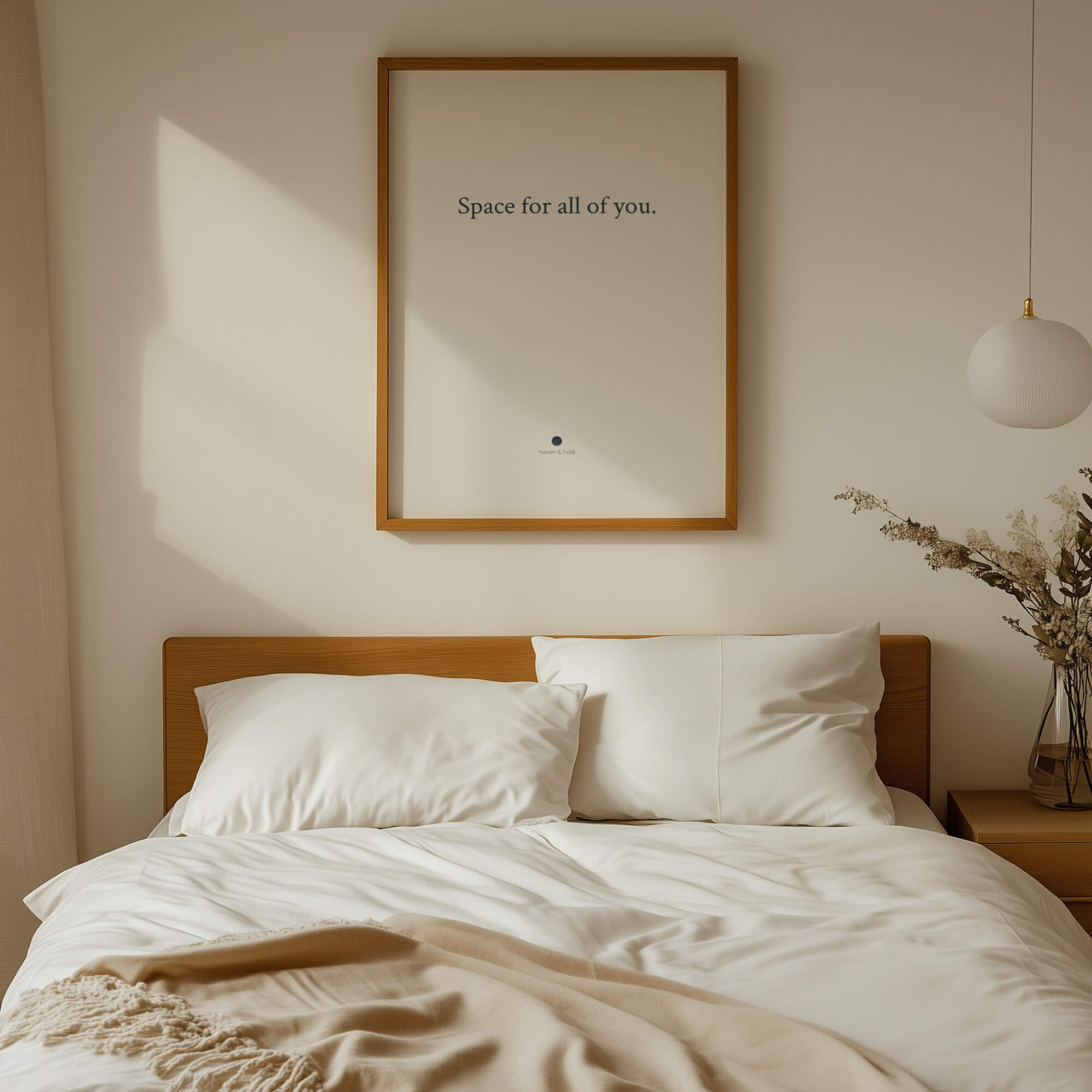 Space for All of You typography print framed in a warm room setting, room context mockup