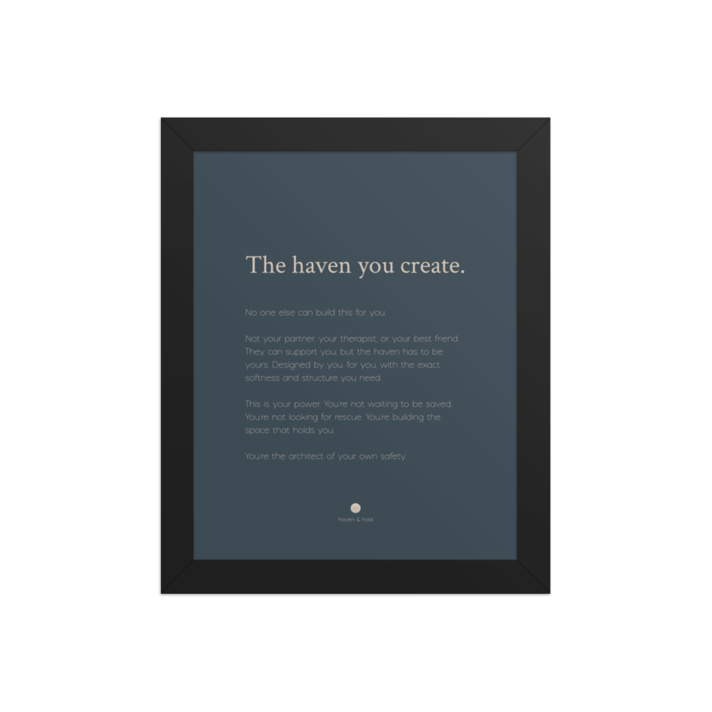 The Haven You Create framed wall art print in black frame, studio product view