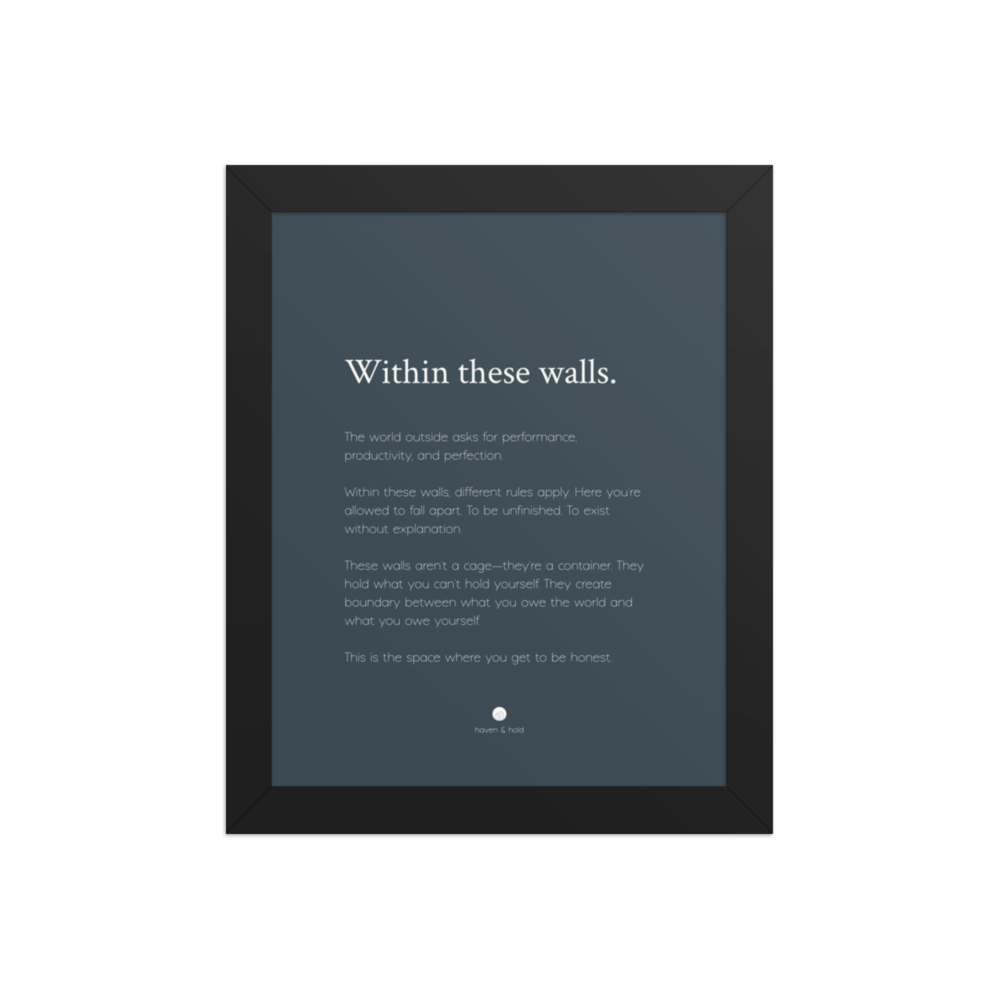 Within These Walls framed wall art print in black frame, studio product view