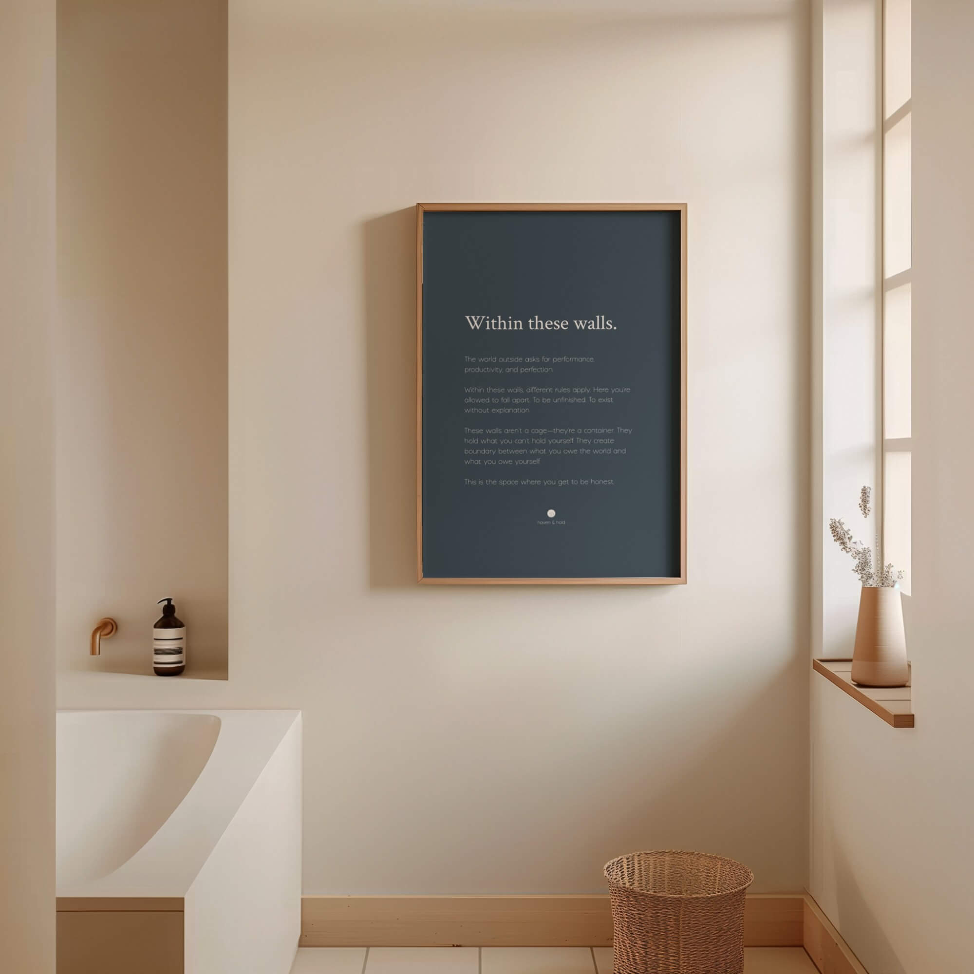 Within These Walls framed wall art print in light wood frame