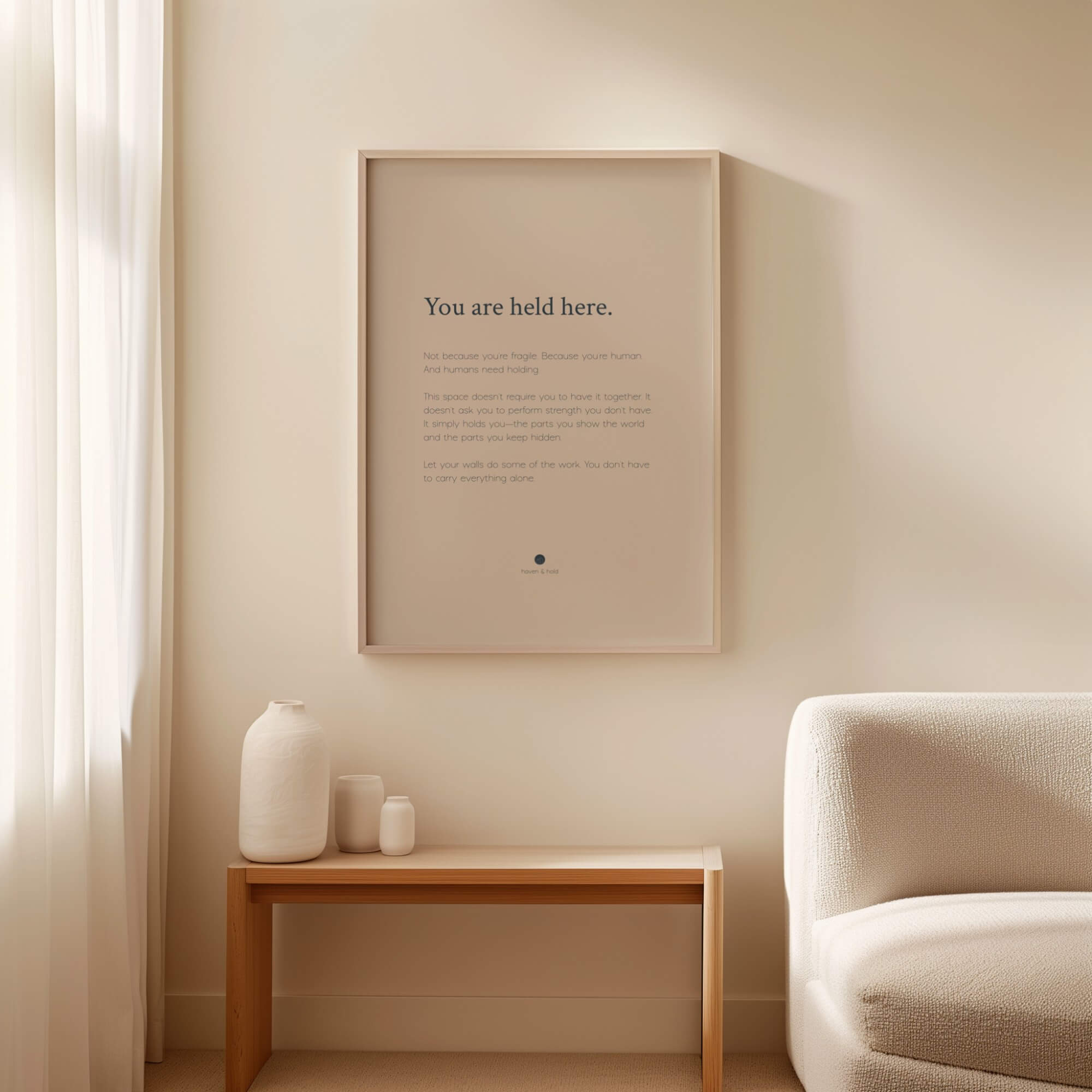 You Are Held Here framed wall art print by Haven and Hold