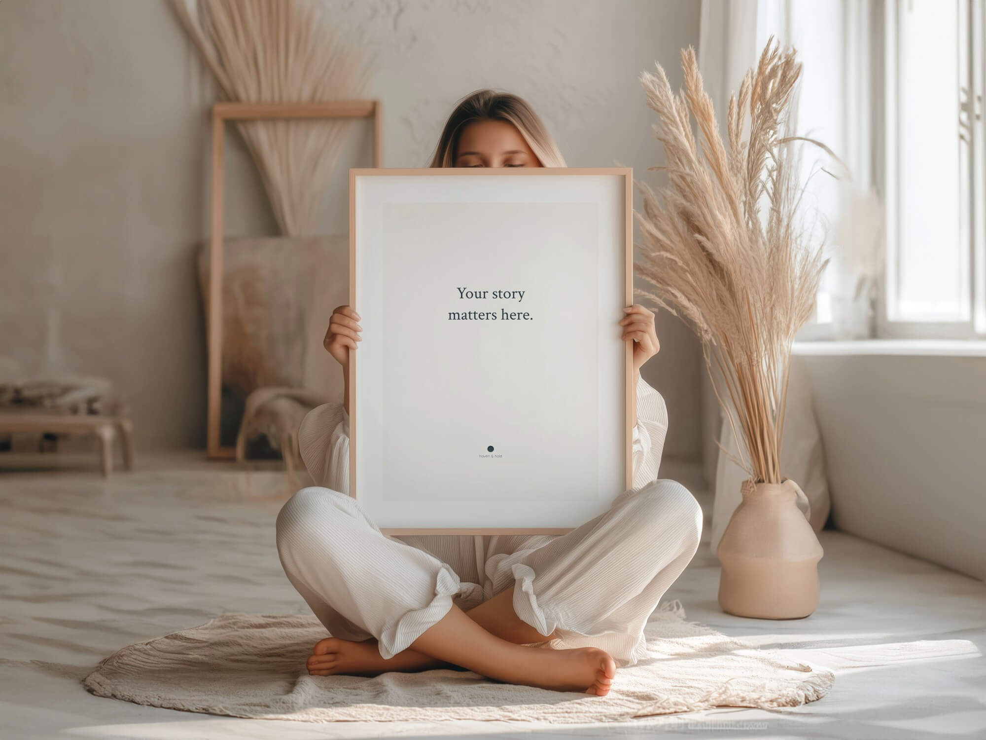 Your Story Matters Here framed typography print room mockup